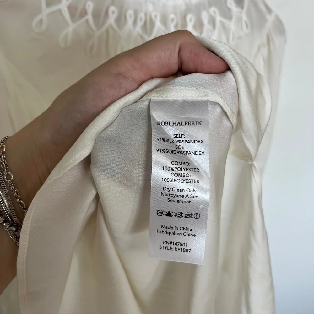 Kobi Halperin Womens Maria Ivory Silk Mock Neck Ruffled Blouse Size Large NWT